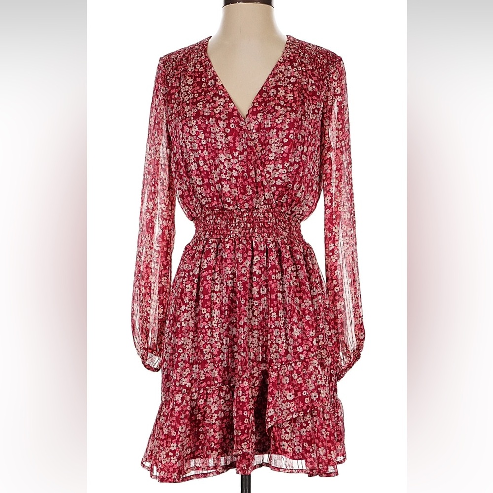 Aqua Long Sleeve Floral Dress in Red